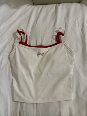 Fancy Double-Strap White Camisole with Red Trim